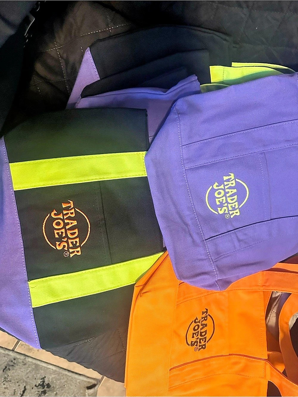 Trader Joe's Reusable Shopping Bags Purple & Orange